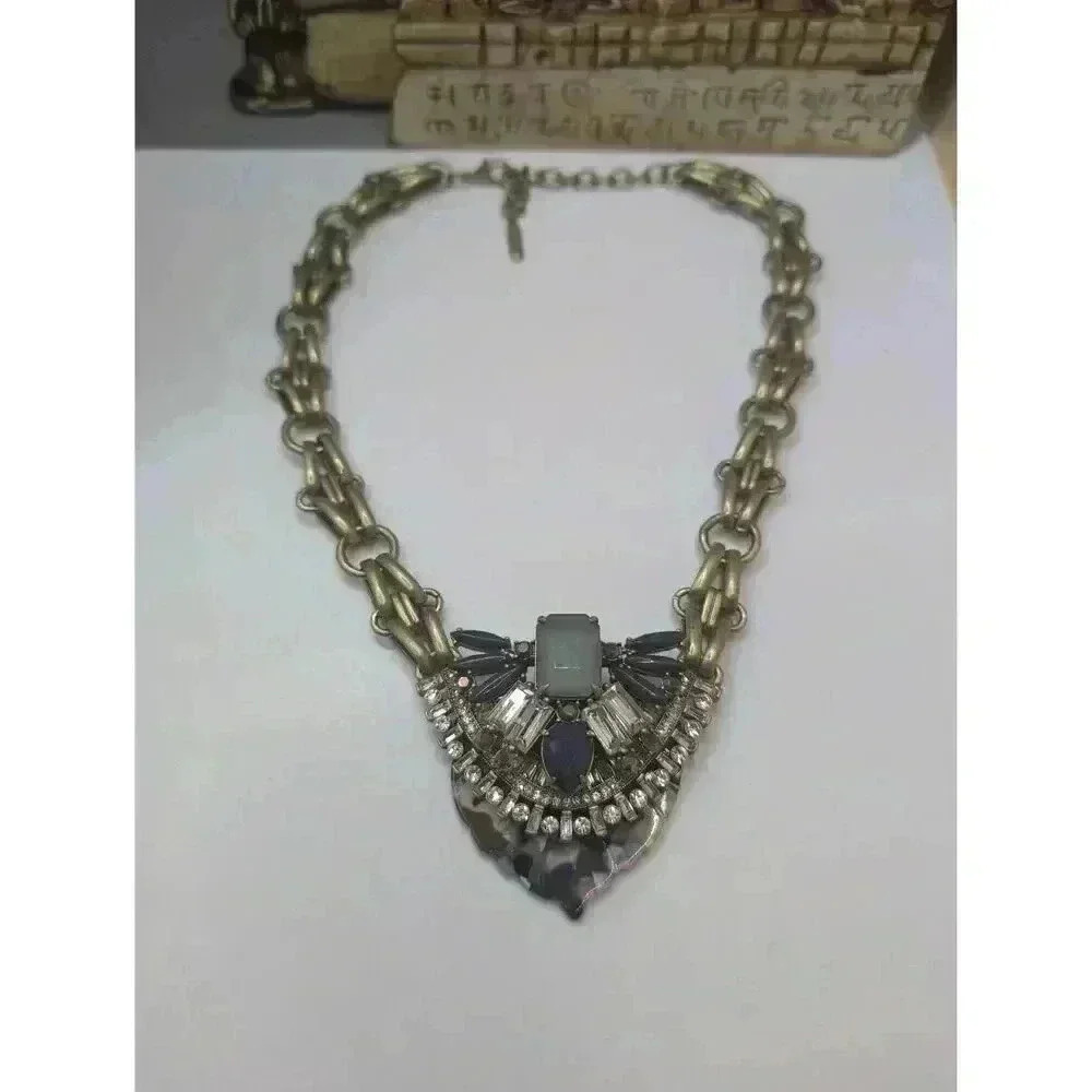 Stella And Dot Antique Gold Chunky Chain Decorative Stones Statement Necklace - Picture 5 of 7